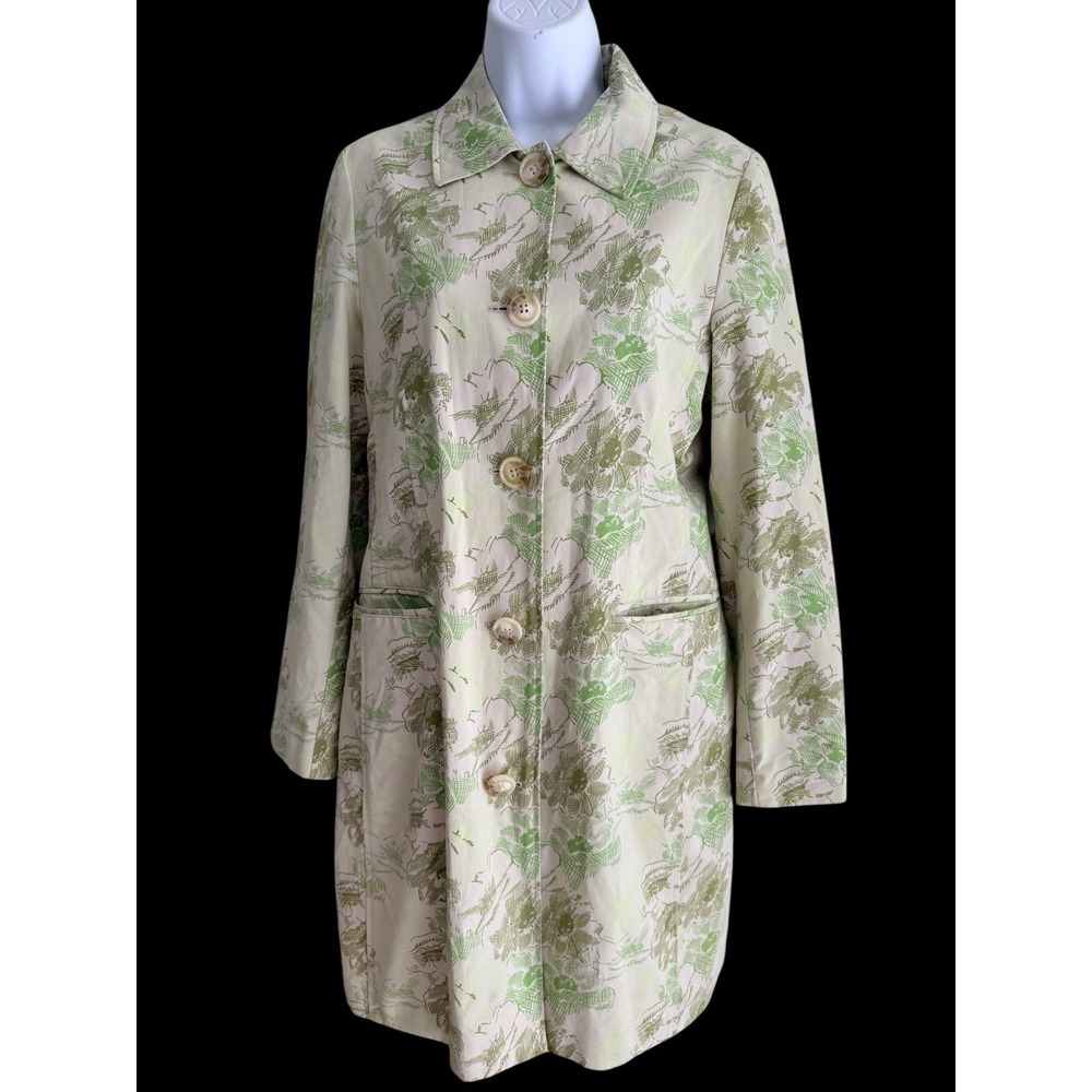 VTG Trench Coat Old Navy M Floral Ivory Botanical Toile Spring Lined Pockets Y2K - Picture 4 of 13